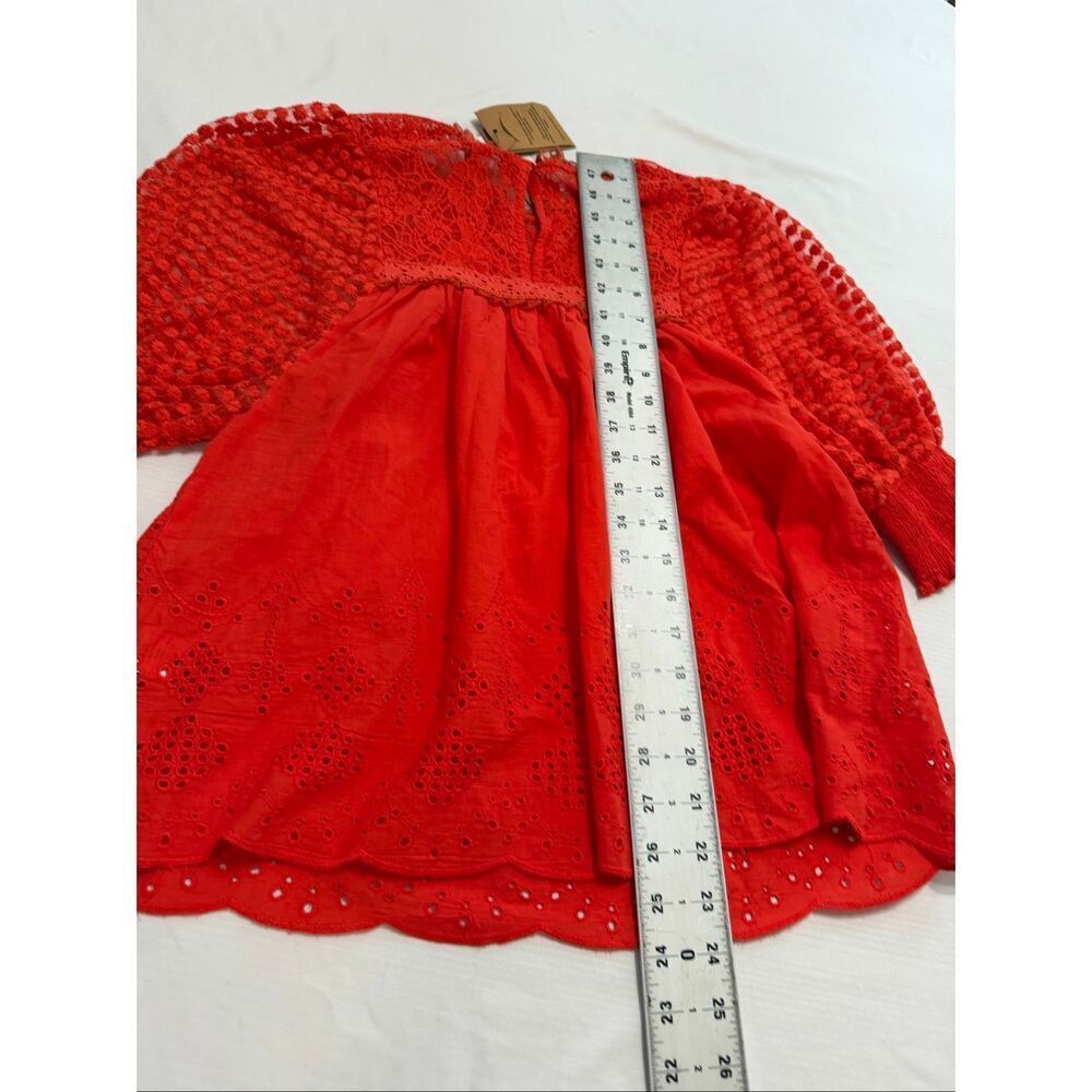 NWT Anthropologie Conditions Apply Red Rouge Eyelet Embroidered Top Size XXS New - Picture 9 of 9